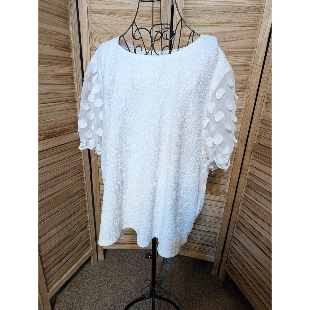 ALICE Blue Womens White Design 3/4 Sleeve Polka Dot Sheer Top Sz 3XL
